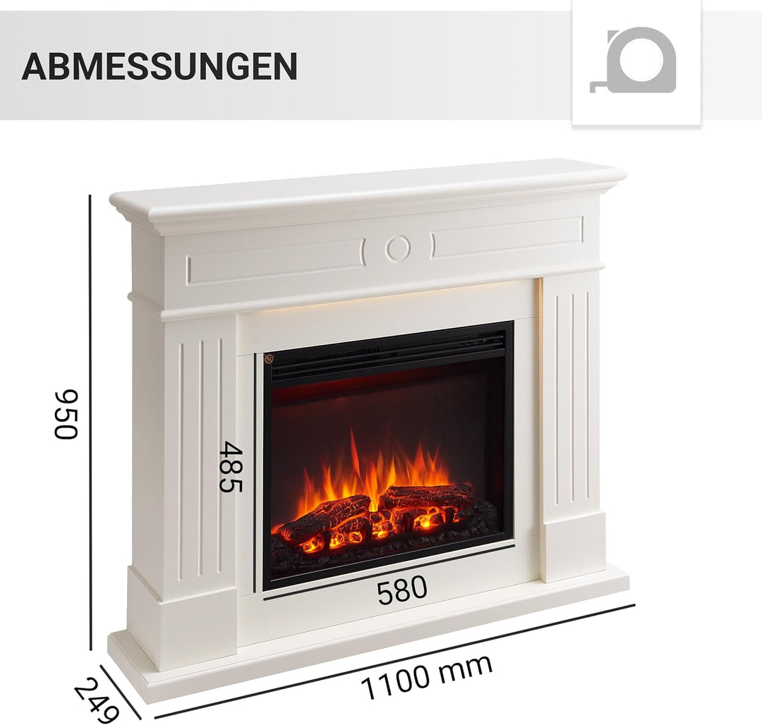 CrownFlame Leandros Elektrokamin - Elektrischer Standkamin mit Heizung 1000/2000 W, realistischer 3D