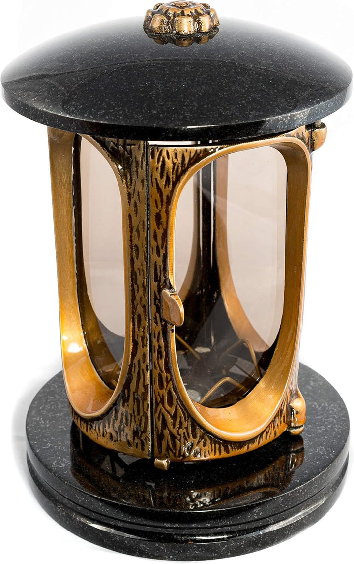 Stilvolle Grablaterne Elégant Granit Schwedisch Black Höhe 23 cm/Ø 15 cm Grableuchte Grablicht Grabl