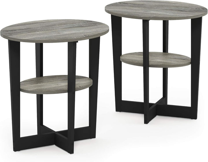 Furinno Jaya Oval Beistelltisch, Holz, French Oak Grey/Black, 2-Pack 2-Pack French Oak Grey/Black, 2