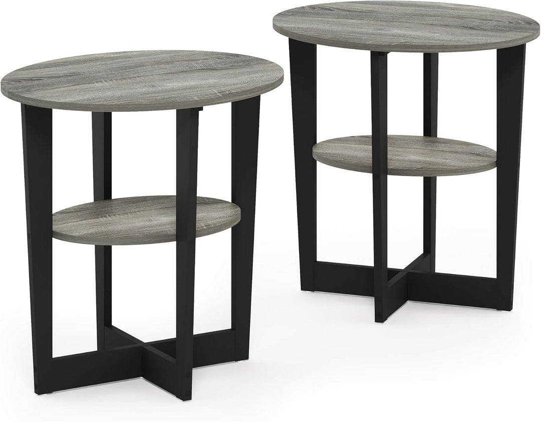 Furinno Jaya Oval Beistelltisch, Holz, French Oak Grey/Black, 2-Pack 2-Pack French Oak Grey/Black, 2