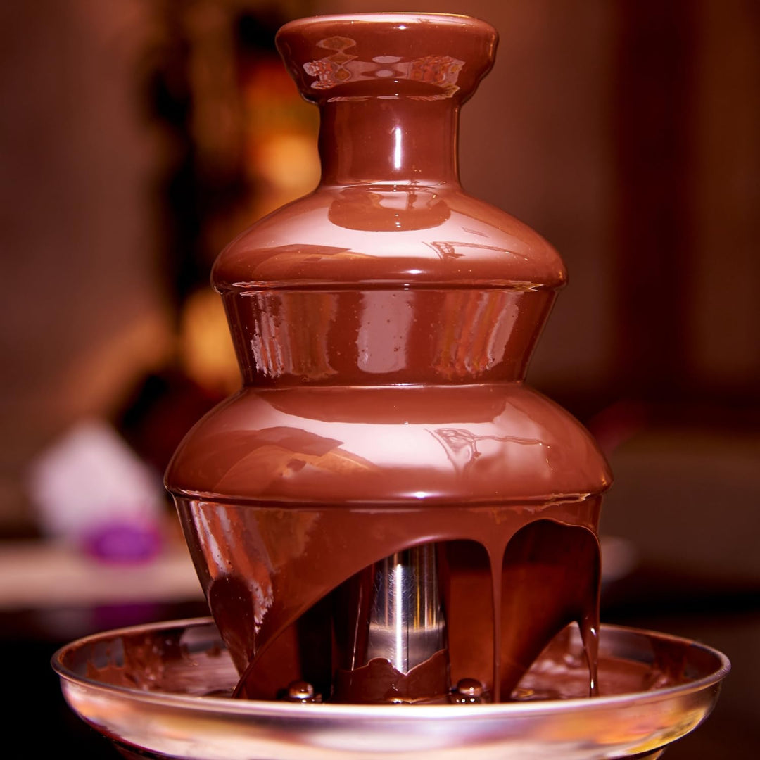 Salco Schokobrunnen | 3-stufiger Chocolate Fountain | Retro-Style | Edelstahl | Mit Wendelschnecke |