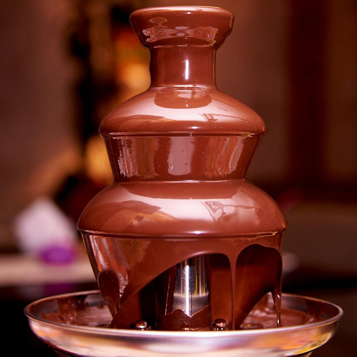 Salco Schokobrunnen | 3-stufiger Chocolate Fountain | Retro-Style | Edelstahl | Mit Wendelschnecke |