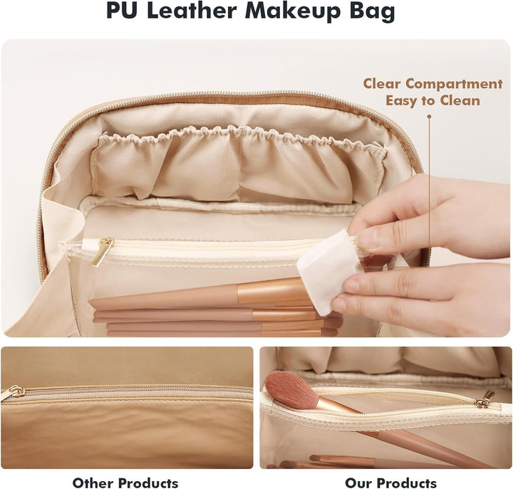 Prite Grosse Kapazität Kosmetiktasche Tragbare Reise Make Up Tasche wasserdichte PU-Leder Schminktas