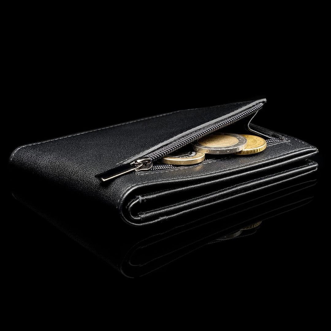 SERASAR | Premium Wallet [Clever] für Herren in schwarz aus Echtleder | 11 Kartenfächer | Wahlweise