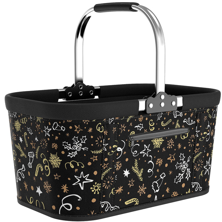 30L Stabiler Einkaufskorb Faltbar mit Stützstäben, Grosser Tragekorb für Weihnachten, Reisen & Pickn