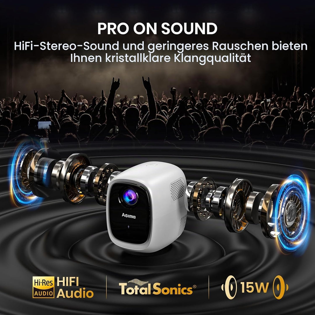 Lower Noise 4K-Beamer mit WLAN und BT5.2,EIN-klick-Zugriff Apps 3D-Audio | Automatischer Bildkorrekt