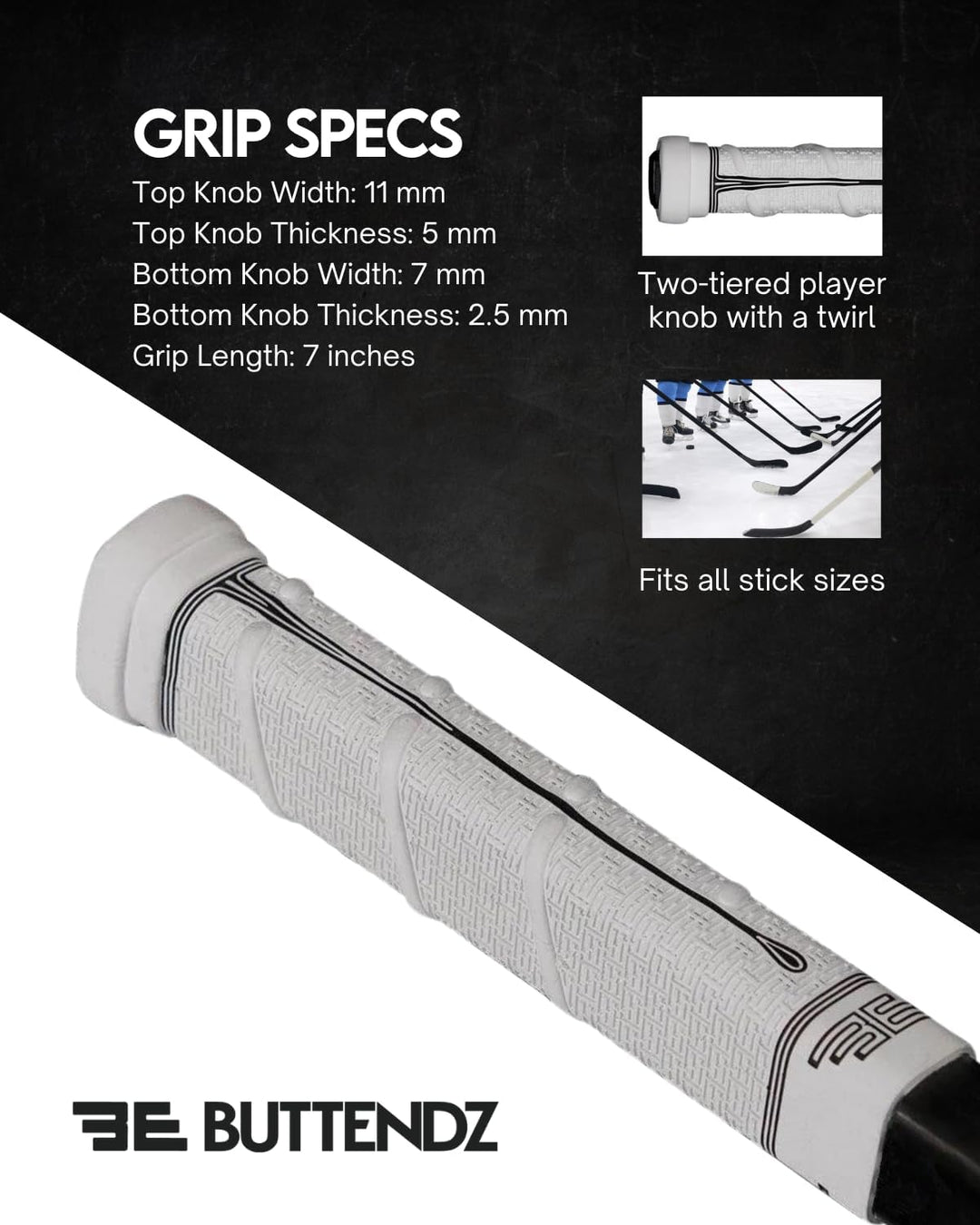 Buttendz Future Rubber Replacement Hockey Grip - Step Down Knob, Two-Tiered Player Knob with Twirl,