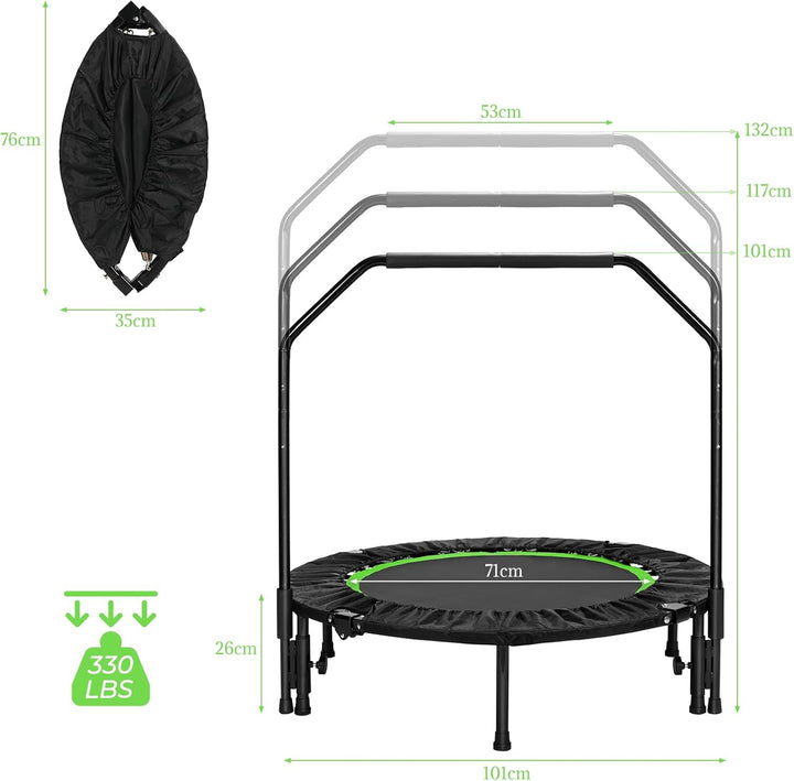 LIFERUN Fitness Trampolin Indoor Ø101cm,Tragfähigkeit 150 kg,Workout Rebounder,mit 3 Verstellbare Ha