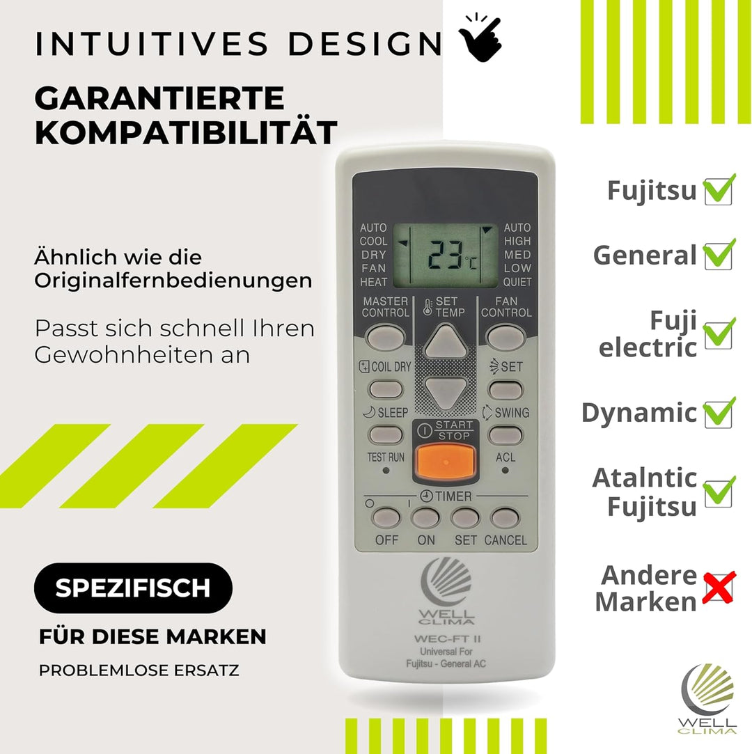 Fernbedienung für Klimaanlagen Fujitsu und General Inverter-Wärmepumpen, Kompatibel mit allen Modell
