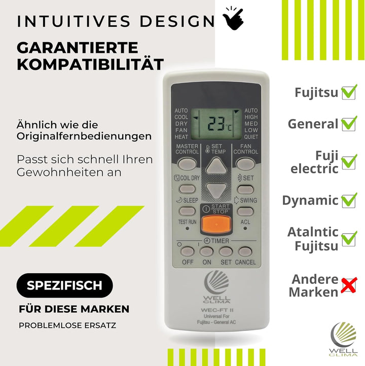 Fernbedienung für Klimaanlagen Fujitsu und General Inverter-Wärmepumpen, Kompatibel mit allen Modell