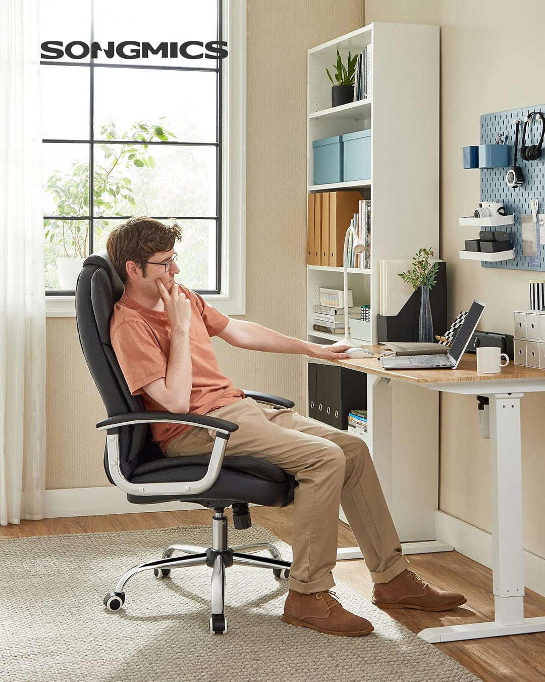 SONGMICS Bürostuhl Chefsessel Drehstuhl Computerstuhl Sitzhöhenverstellung office Stuhl Polsterung O