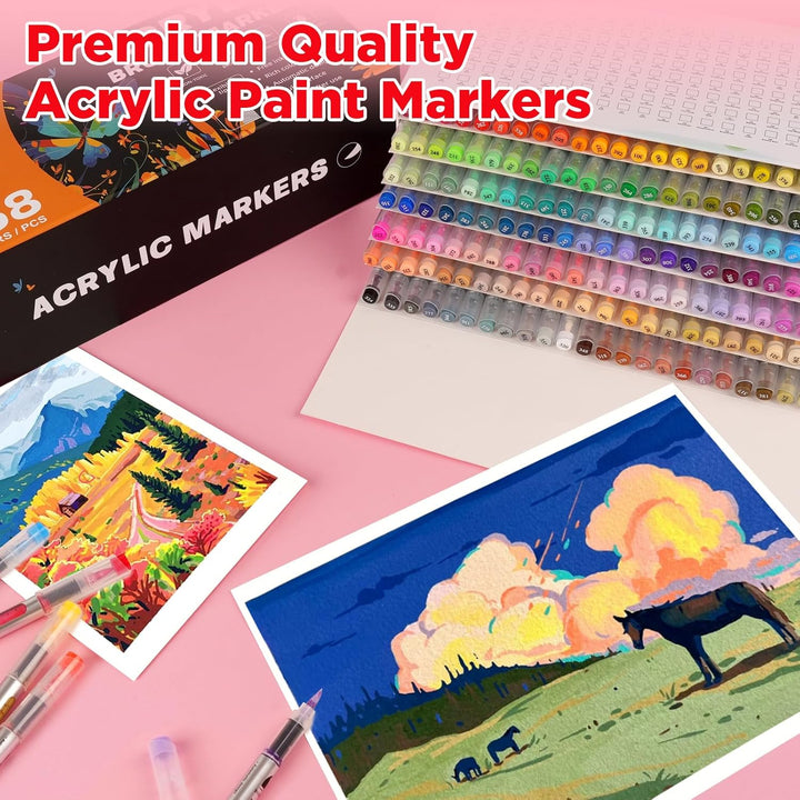 ABEIER 168 Farben Acrylstifte Set für Steine Wasserfest Brush Tip Acrylic Pens Set, Acrylmarker Schn
