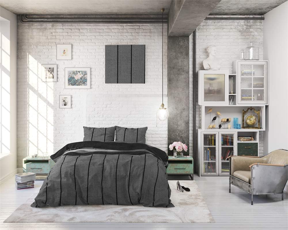 Sleeptime Bettwäsche Baumwolle, Grau, Kees, 200cm x 220cm, Mit 2 Kissenbezüge 60cm x 70cm 200 x 220