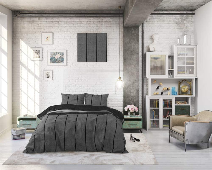 Sleeptime Bettwäsche Baumwolle, Grau, Kees, 200cm x 220cm, Mit 2 Kissenbezüge 60cm x 70cm 200 x 220