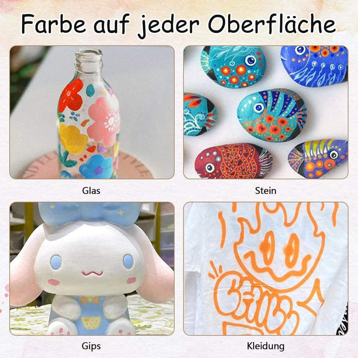 60 Farben Acrylstifte Set mit Doppelspitze (Feiner Spitze und Pinsel), Acrylstifte für Steine Wasser