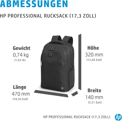 HP Professional 17,3 Zoll Laptop-Rucksack, wasserabweisend, RFID-Schutz, recycelte Materialien, vers