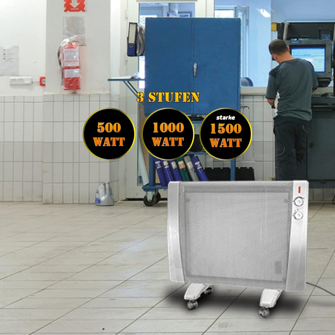 MAUK® Wärmewellen Heizgerät Stand + Wandheizung rollbar | 3 Stufen - 1500W (Thermostat und Überhitzu