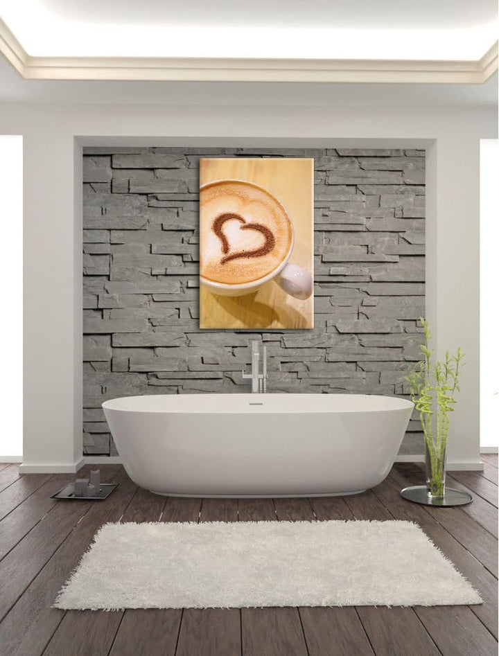 Pixxprint Kaffee Herz aus Schaum Cappucino als Leinwandbild/Grösse: 100x70 / Wandbild/Kunstdruck/fer