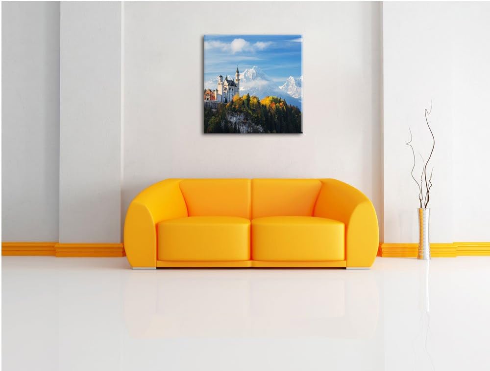 Pixxprint Schloss Neuschwanstein im Herbst, Format: 70x70 auf Leinwand, 70x70