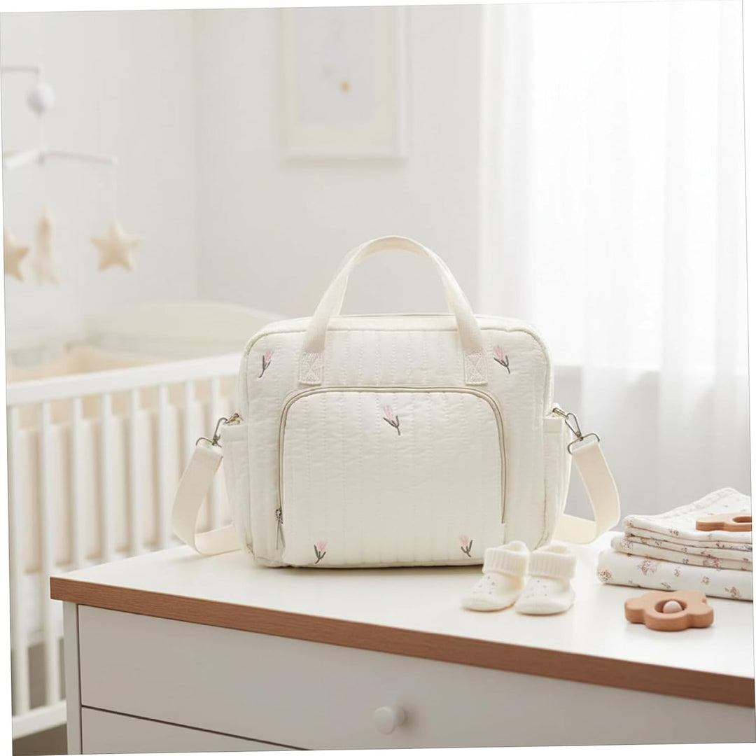Wickeltasche, bestickt, gesteppt, tragbare Babytasche mit verstellbarem Riemen, stilvoll für Mama, b