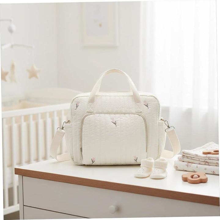 Wickeltasche, bestickt, gesteppt, tragbare Babytasche mit verstellbarem Riemen, stilvoll für Mama, b