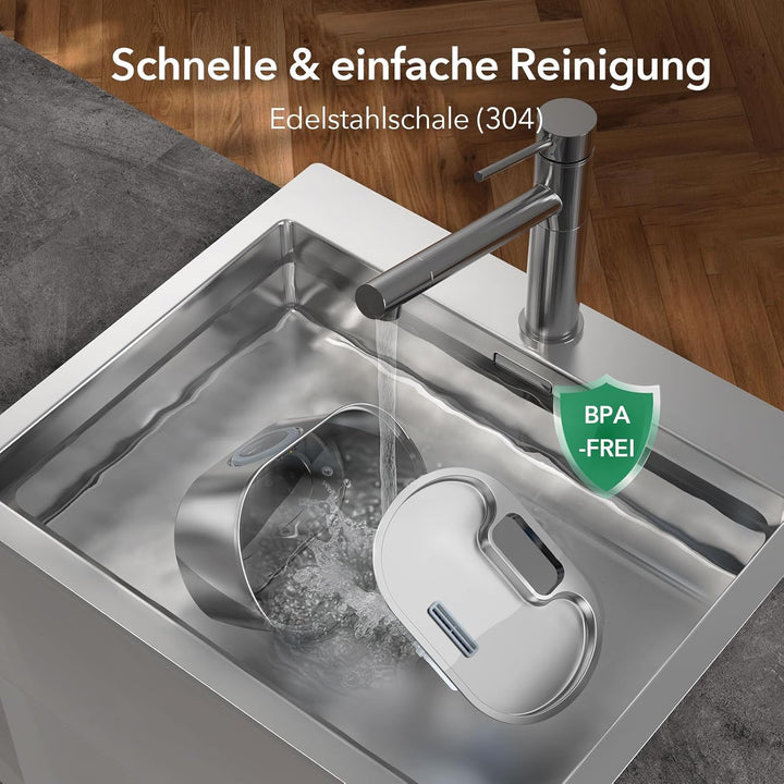 Kabelloser Katzenbrunnen aus Edelstahl, 3,2L – Batteriebetriebener Wasserspender mit Bewegungssensor