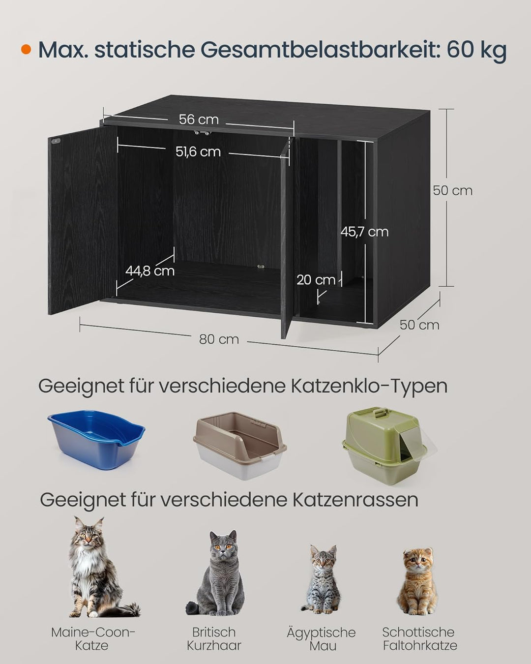 SONGMICS HOME Katzenklo Schrank, superschnelle werkzeuglose Montage, Toolless-Technologie, Katzenhau