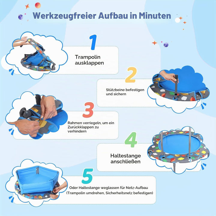 Trampolin Kinder,Ø 93cm 3-in-1 Multifunktionstrampolin bis 150kg belastbar mit Bällebad und 100 Bäll