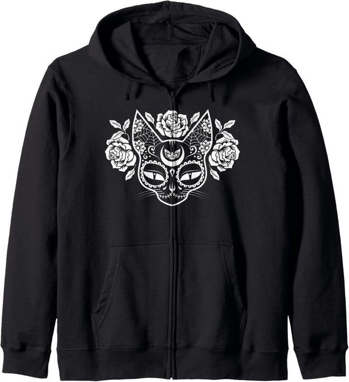 Sugar Skull Cat Face with Roses Kapuzenjacke