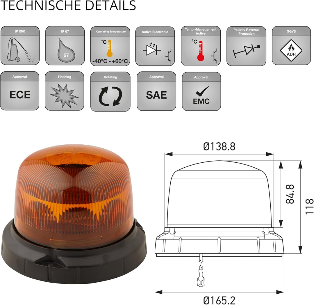 HELLA - LED-Blitz-Kennleuchte - RotaLED Compact - 12/24V - gelb - geschraubt - Kabel: 150mm - Stecke