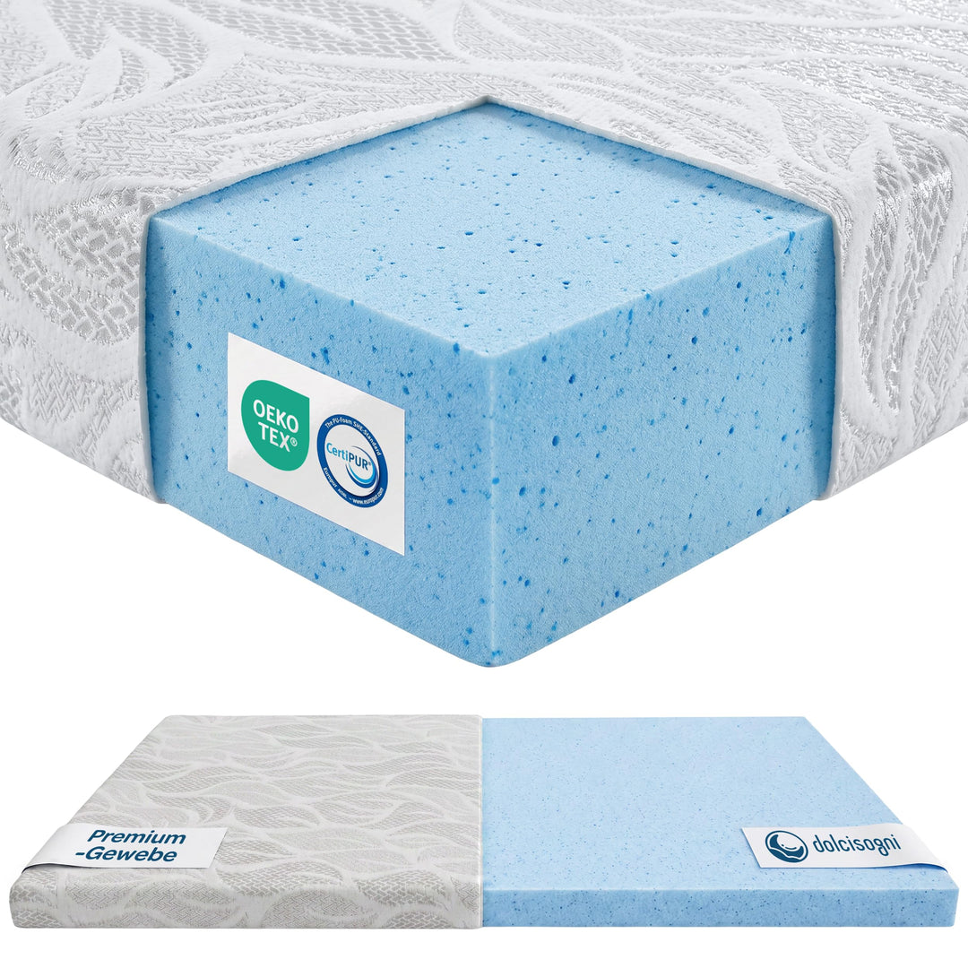 DOLCISOGNI Gel Memory Topper 140x200cm | H2/H3 Matratzentopper kühlend mit Silver Yarn Bezug | Antib