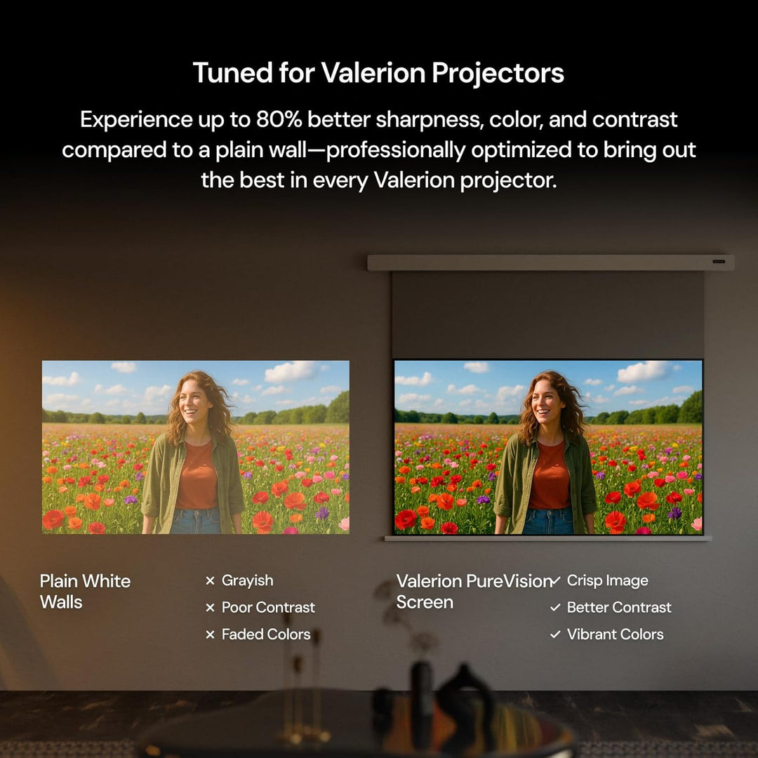 Heimkino-Paket: Valerion Pro 4K Triple-Laserprojektor mit 120-Zoll-PureVision-Bildschirm mit Motor –