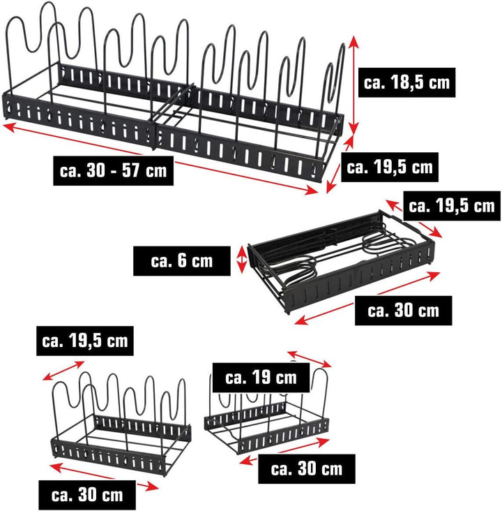 EYEPOWER Teleskop Pfannen Organizer - 30-57cm Topfdeckel Aufbewahrung - XL Topf Regal für Schublade