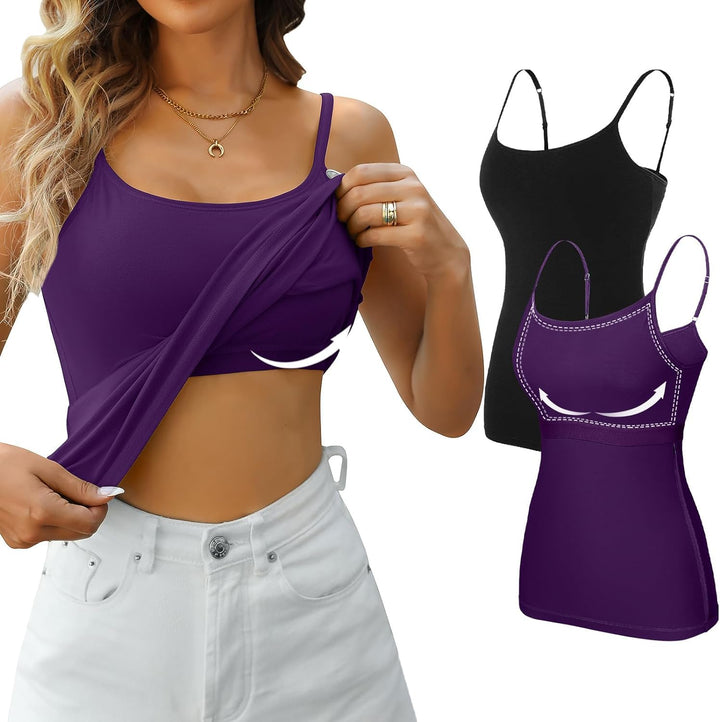 Attraco 2er Pack Damen Baumwolle Tank Top mit Regal BH Unterhemd Verstellbarer breiter Riemen Camiso