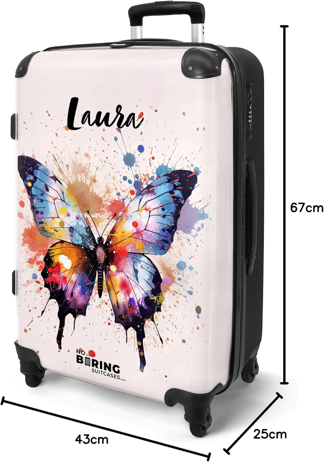 NoBoringSuitcases.com® Kinderkoffer Mädchen - Schmetterling Aquarell - Leicht - Koffer Kinder Mädche