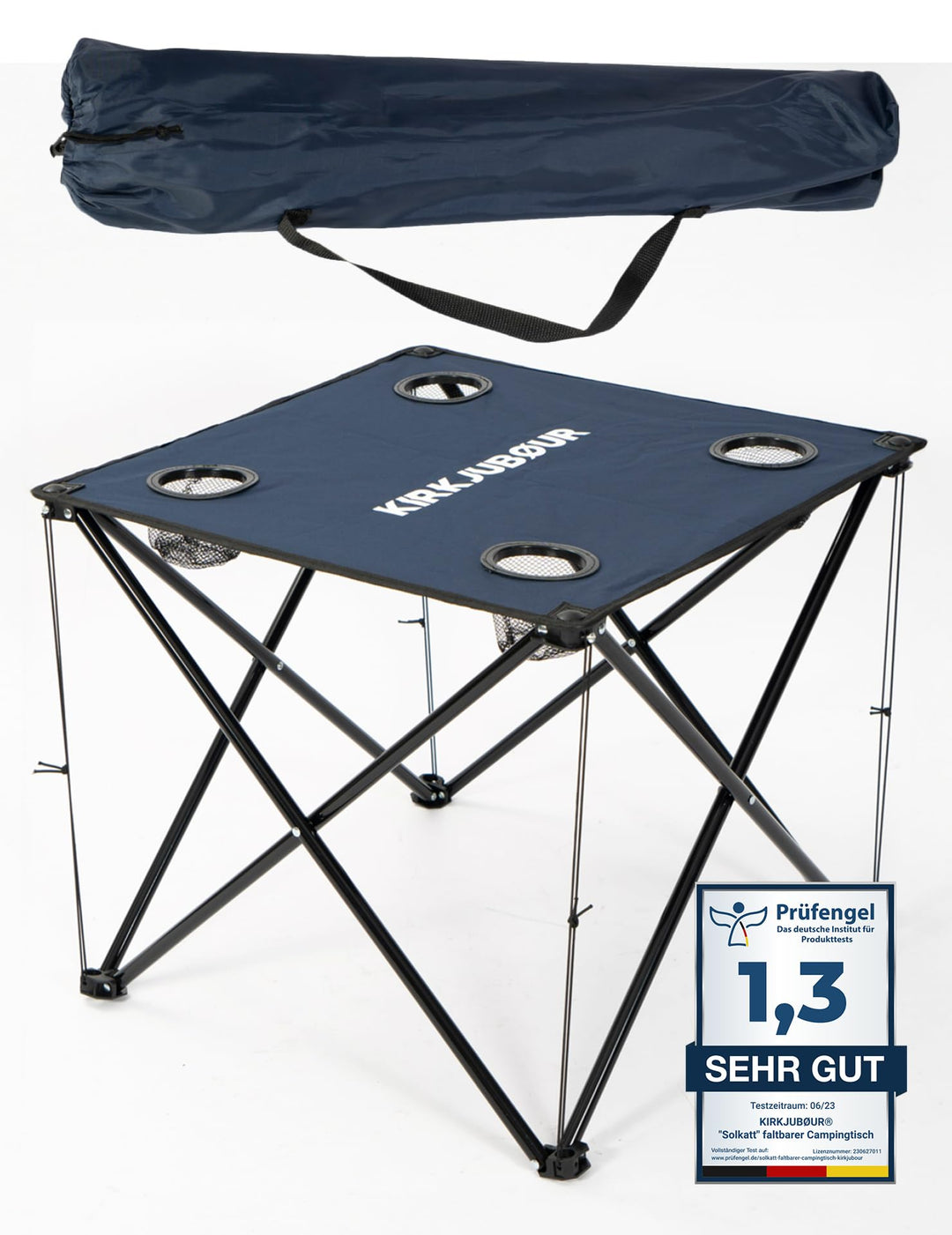 Kirkjubøur® Solkatt Faltbarer Campingtisch Klapptisch 58x58 x51 cm mit Getränkehalter für Picknick C