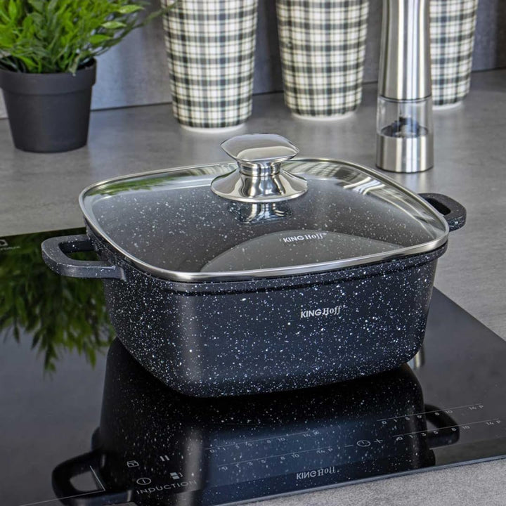 6 tlg. Granit Topfset 3 Töpfe Antihaftbeschichtun Quadratisch, Quadratisch