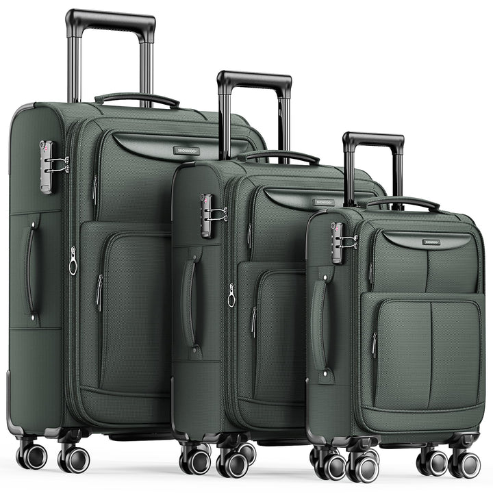 SHOWKOO Kofferset 3 Teilig Stoffkoffer Weichschale Erweiterbar Reisekoffer Leicht Haltbar Trolley Ha