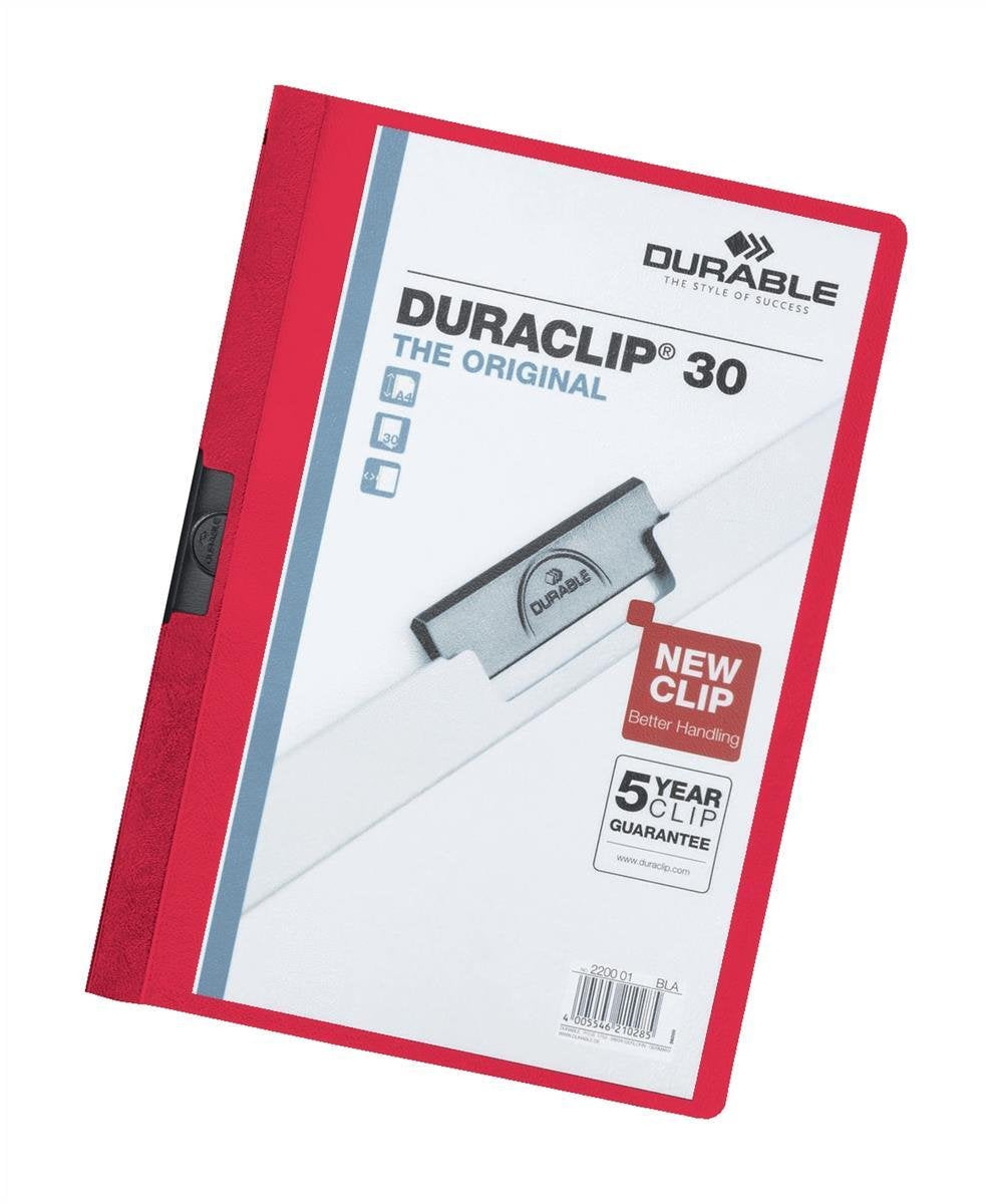 Durable Klemm-Mappe Duraclip Original 30 (für 1-30 Blatt A4), 25 Stück, rot, 220003 rot 1 - 30 Blatt