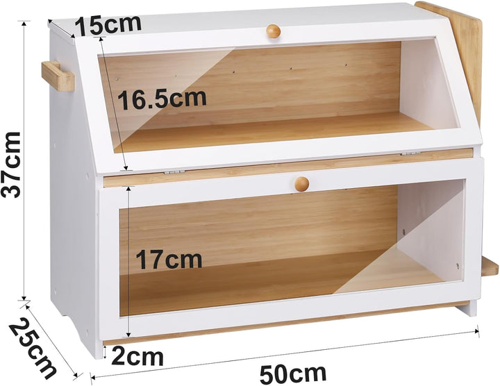 Leader Accessories Bambus Brotkasten 2 Etagen Brotbehälter mit Brotschneidebrett lebensmittelecht Br