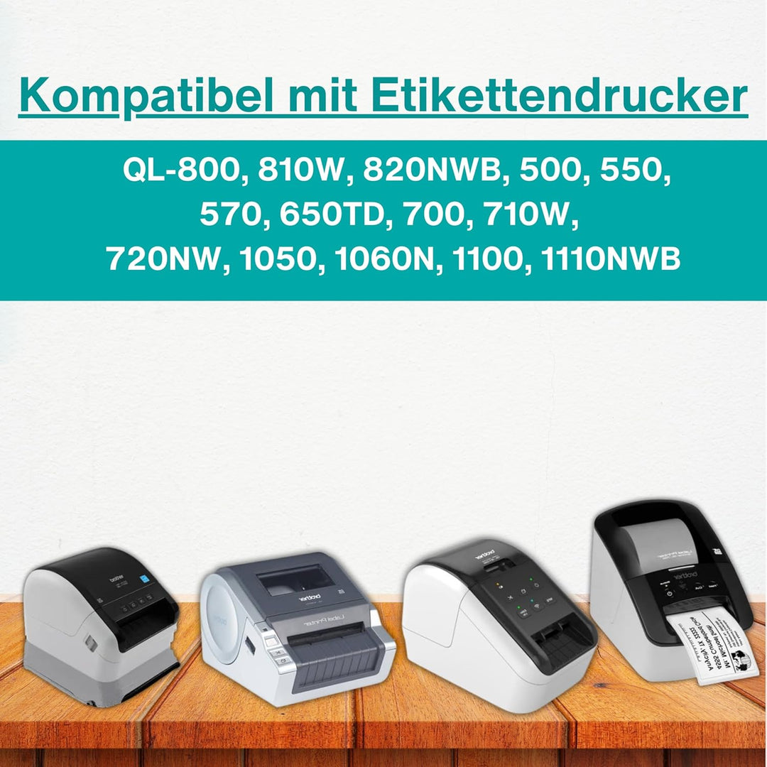 Double Dragon 10 Rollen DK-22205 Endlospapier Etiketten, 62mm x 30,48m, für Brother QL Drucker (QL-8