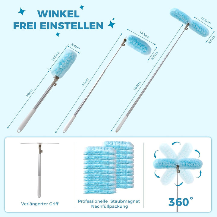 Staubwedel Teleskop Kompatibel mit Swiffer Staubmagnet Nachfüllpackung, 180cm Teleskopstange mit 20