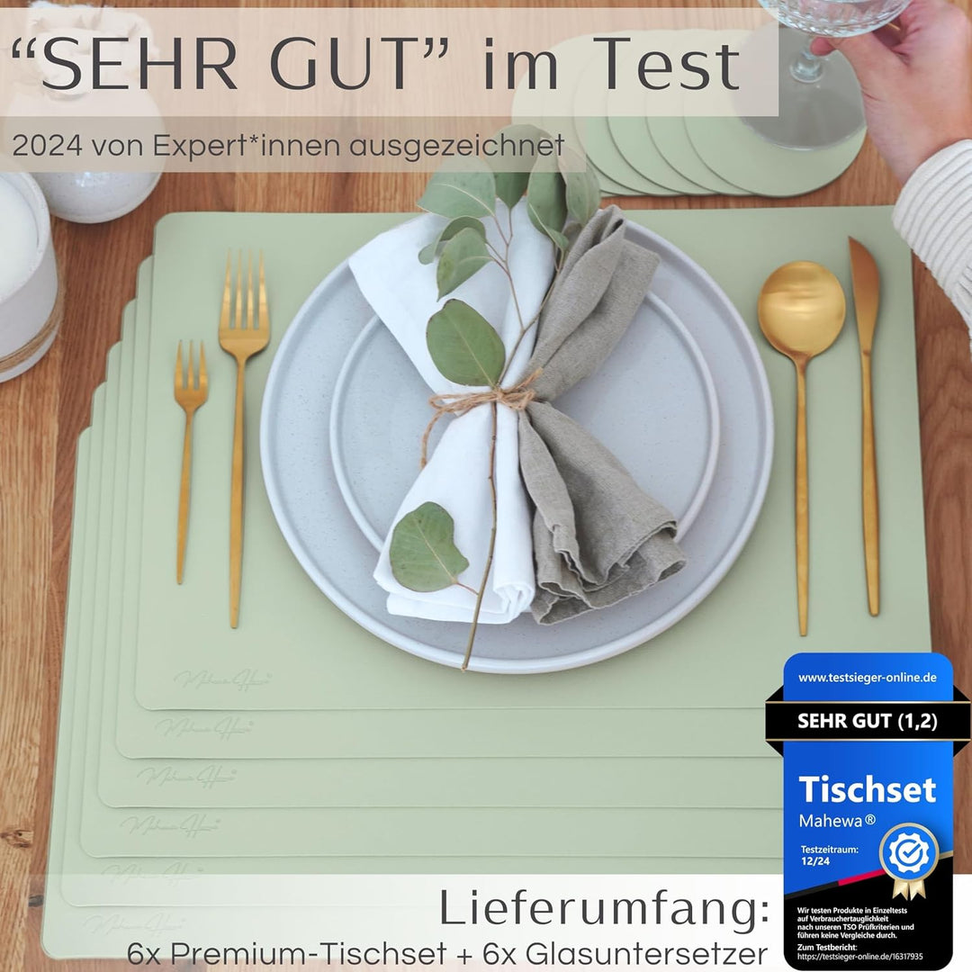 Mahewa® 6er Set Premium Tischset aus Kunstleder - Platzset abwaschbar und wasserdicht - Platzdeckche
