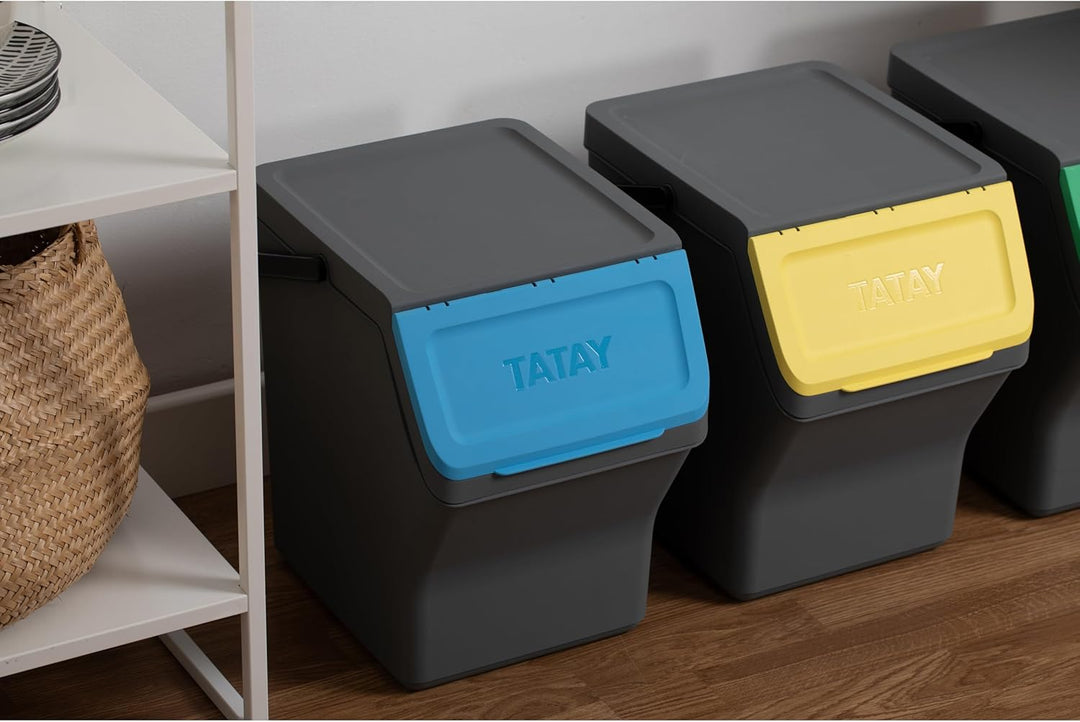 TATAY Mülltrennsystem Easy Waste 20L | 3er Set Recycling Behälter | Modular und Stapelbar | Deckel m