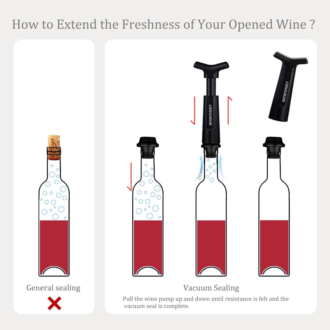 Weinpumpe mit 4 Vakuumstopfen Wiederverwendbaren, Professionelles Wein Zubehör Wein Saver, Schwarz