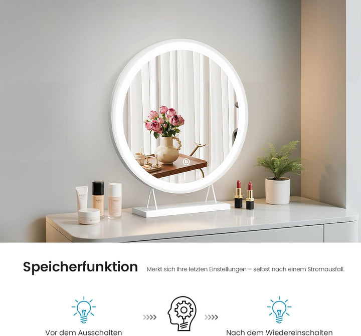 Heilmetz LED Tischspiegel mit Beleuchtung Φ40cm Rund Schminkspiegel 3 Lichtfarbe Warmweiss/Neutral/K