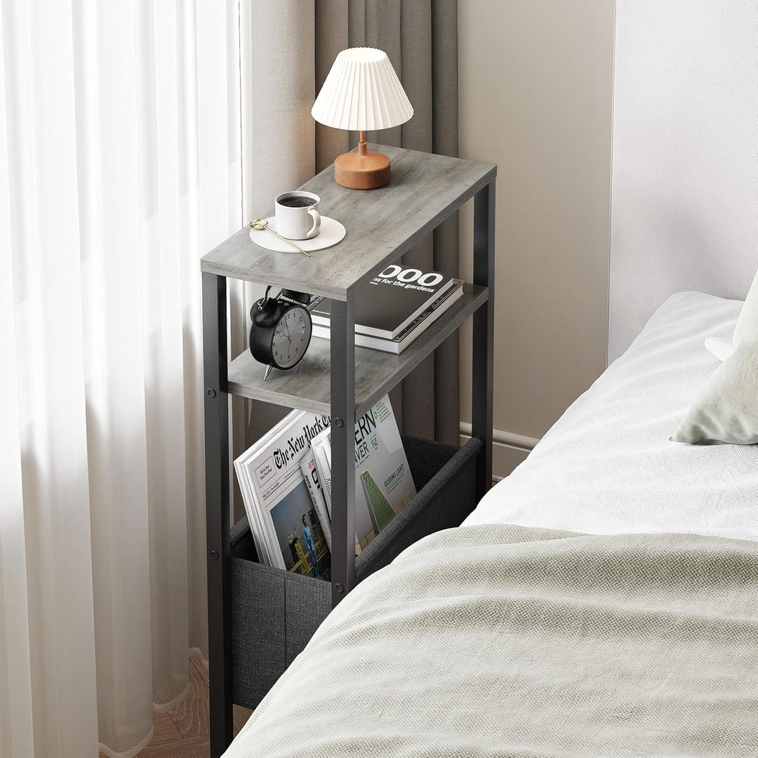 Konsolentisch Schmal 3 Ablagen Schmaler Nachttisch Oak Grey Sideboard Sofatisch mit Stauraum Beistel