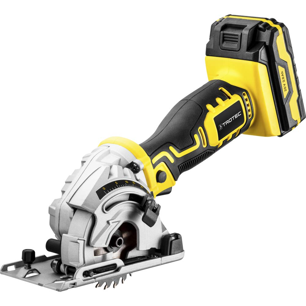 TROTEC Akku-Mini-Handkreissäge PCSS 05‑20V mit einer Schnitttiefe zwischen 0 und 28,5 mm, Leerlaufdr