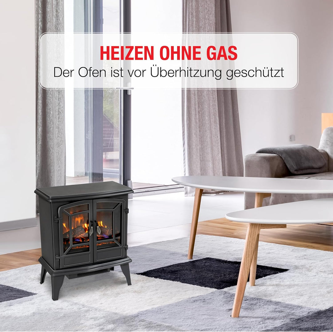 Classic Fire Kaminofen Narvik - Elektrokamin mit Heizung und Kaminfeuer LED - Künstliches Feuer - El