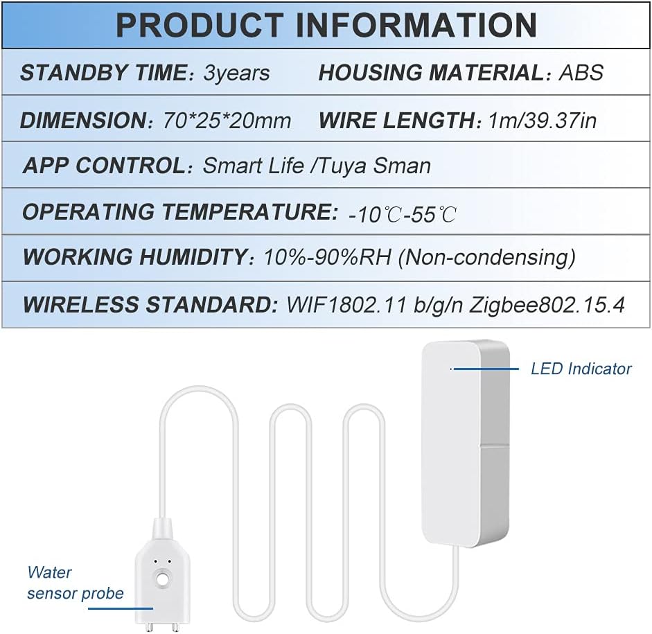 Wasseralarmsensor, WiFi-Wasser-Leckdetektor, Überlauf-Hochwasser-Leck-Alarme, Remote-Monitor-Leck-Le